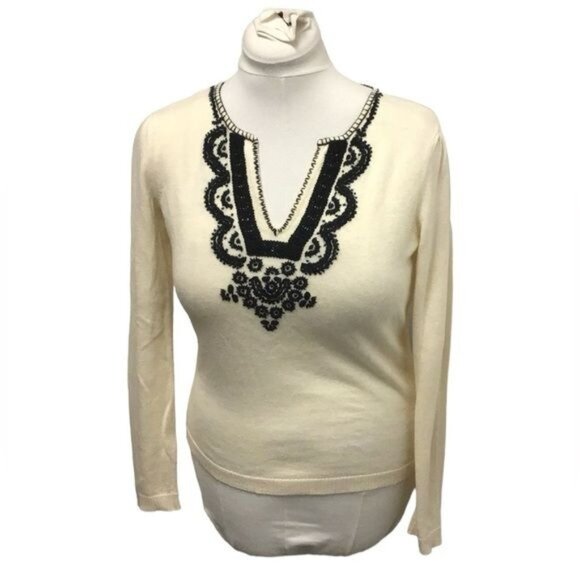 VTG New York & Company Women’s Embroidered V Neck Wool/Angora Blend Sweater Med - Picture 1 of 5